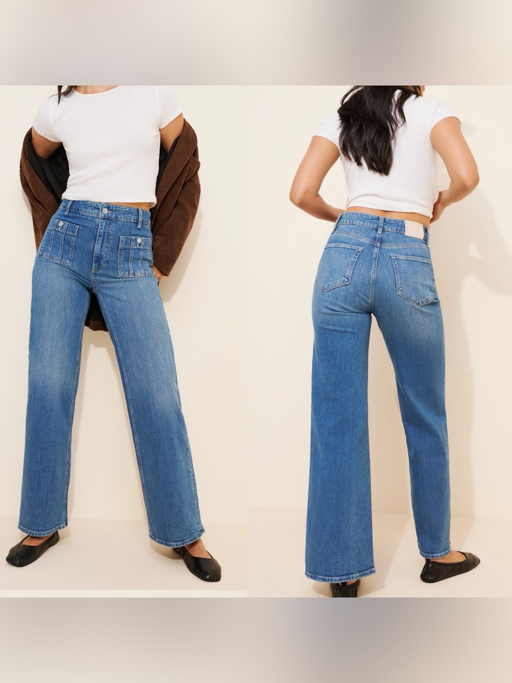PAIGE Classic Wide-Leg High-Rise Jeans - Medium Blue